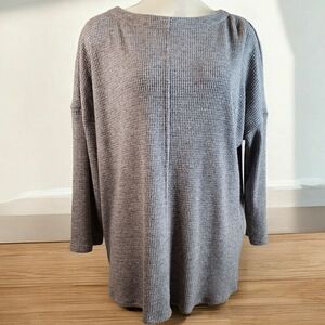 J. Jill Top Womens Gray L Tall Gray Thermal Waffle Knit Minimalistic Pullover